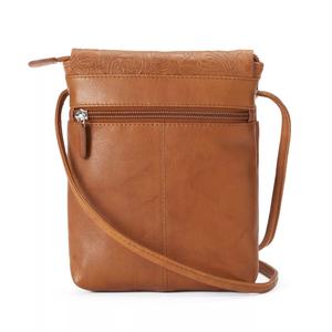 ili Кожаная сумка через плечо с клапаном и блокировкой радиочастотной идентификации с цветочным тиснением ili, черный