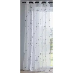 Штора Nelly с люверсами, 1 шт., с практичными люверсами, полупрозрачная, современная вышивка с серыми кругами Kutti, серый/белый