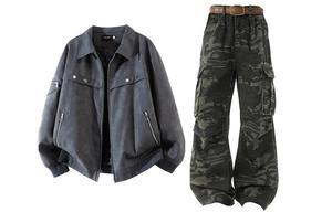 Повседневная спортивная одежда Unisex с лацканом Lapel Moderate X1617, черный top+camouflage pants