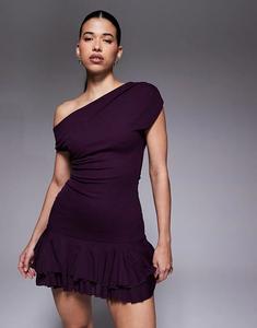 Эксклюзивное мини-платье Kaiia с сетчатой ​​драпировкой и открытыми плечами, цвет сливовый