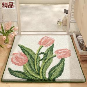 Dajiang Ковер 80х80 см для ванной/гримерки, впитывающий, быстросохнущий, с бархатной поверхностью, узор Tulip Light Dance