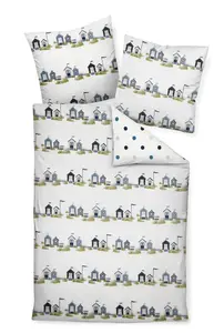 Постельное белье Janine Soft Seersucker в морском стиле, Пляжные домики в дюнах, 135 x 200 см. Морской стиль, Пляжные домики в дюнах. Original Janine