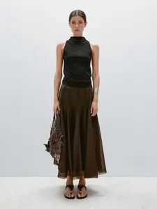 Топ с металлическим эффектом и воротником-халтер Massimo Dutti, черный