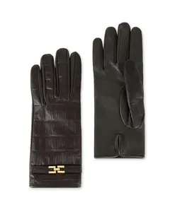 Перчатки из кожи наппа с логотипом. Elisabetta Franchi, коричневый