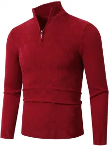 Мужской свитер с четвертью молнии, воротник-стойка, длинный рукав