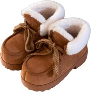 Женские зимние сапоги ZQW с плюшевой подкладкой, круглый носок, толстая подошва, шнуровка, средняя длина, снегоступы, противоскользящие, теплые, мягкие, удобные, с хлопковой изоляцией, Brown