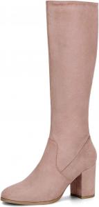 Женские высокие сапоги Allegra K с боковой молнией и массивным каблуком, Dust Pink