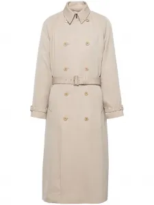 Двубортный шерстяной тренч Prada, нейтральный
