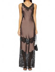 Кружевное платье-комбинация в мульти мокко JONATHAN SIMKHAI