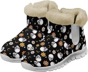 Женские зимние ботинки с утеплителем из фланели, комфортные мягкие ботильоны, против скольжения Glomenade, Skull Moon