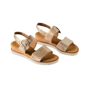 Женские босоножки на танкетке с открытой пяткой цвета платиновое золото GABOR