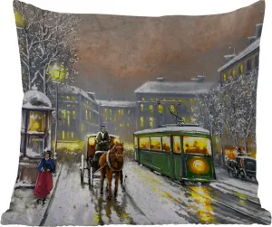 Подушка для улицы - Живопись - Картина маслом - Зима - Трамвай - Лошадь - 60x60 см - Устойчива к погодным условиям - Подушка для отдыха - Декор - Подушка для сна MuchoWow
