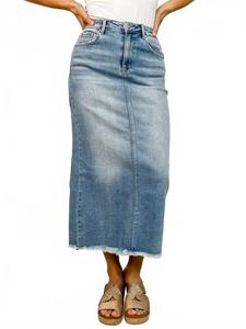 Высокая потертая длинная джинсовая юбка-карандаш в среднем тоне RISEN, Medium Wash