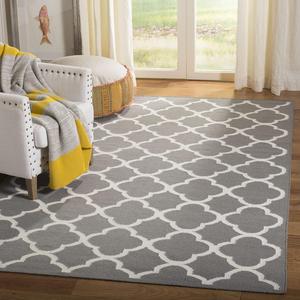 Ковер SAFAVIEH, 305 x 427 см, Dhurries Collection Grey/Ivory DHU627B ручной работы плоского плетения из премиальной шерсти и бананового шелка