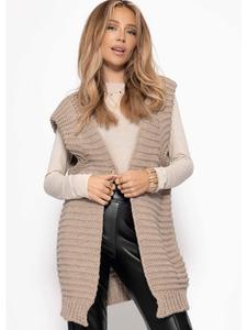 SASSYCLASSY Длинный вязаный жилет без рукавов с четко очерченными плечами, бежевого цвета