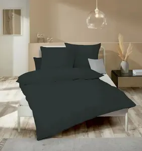 Комплект постельного белья Fine Flannel, однотонный антрацитовый, современный, вневременной, разные размеры, размер: 135x200 см Kaeppel
