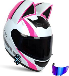 Шлем мотоциклетный Dcoltmi-888 с кошачьими ушками, розовый