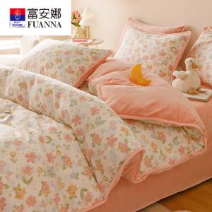 Fuanna Комплект постельного белья из 4 предметов (простыня на резинке 150 см, пододеяльник 200х230 см), лицевая сторона хлопок, изнанка молочный флис, антистатик, цвет Pink Romantic