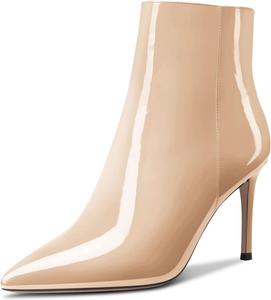 Женские ботильоны Aachcol, короткие сапожки, зауженный носок, на высоком каблуке-кубике 3,5 дюйма, на молнии, с лаковой отделкой, Beige
