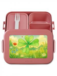Mr. & Mrs. Panda Ланчбокс с рисунком в виде цветов и клевера, без надписи, пастельно-красного цвета