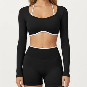 Женский длинный кроп-топ с контрастной отделкой и круглым вырезом Anna-Kaci, Black