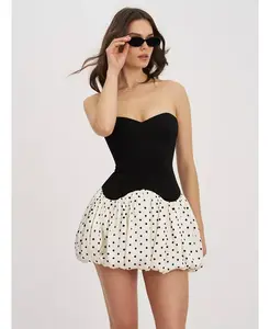 Женское мини-платье-корсет Dahliana в горошек с пышным подолом Miss Circle, черный