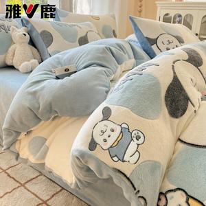 Yalu Комплект постельного белья из 3 предметов (простыня 120 см, пододеяльник 150х200 см), вельвет, флисовая подкладка, утепленный, цвет Adorable Dog Life