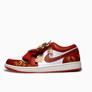 Jordan Эйр 1 Счастливый Дракон и Феникс Противоскользящие Низкие Кроссовки Винтажные Баскетбольные Мужские Красные Желтые, цвет Red Yellow