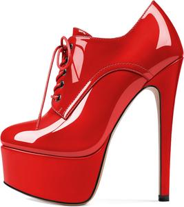 Женские ботильоны SAMMITOP с круглым носком, на шнуровке, с платформой и высокими каблуками, для вечеринок и платьев, Red