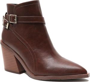 Женские ботильоны Huixing Art с пряжкой, заостренным носком, массивным высоким каблуком, боковой молнией и водонепроницаемой отделкой, Dark Brown