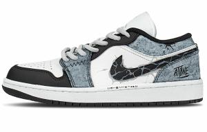 Jordan Баскетбольные кроссовки Air 1 с амортизацией, износостойкие, винтажные, низкие, унисекс, сине-черные