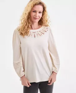 Женский вязаный свитер с длинными рукавами и вышивкой Style & Co, слоновая кость/кремовый