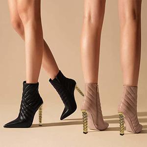 Женские модные ботильоны FSJ с заостренным носком, на массивном высоком золотом каблуке, с застежкой-молнией, для вечеринок и выпускных, размер 4-15 US