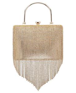 Сумка-портфель с бахромой из хрустальной цепочки Cascade Nina, золотой