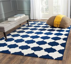 Ковер SAFAVIEH, 244 x 305 см, Dhurries Collection Navy/Ivory DHU624D ручной работы плоского плетения из премиальной шерсти