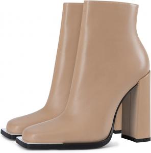 Формальные женские сапоги YDN, квадратный носок, массивный высокий каблук, средняя высота голенища, кожа, боковая молния, ботильоны, для вечеринки, выпускного, под платье, короткие сапоги, размер 37, Beige