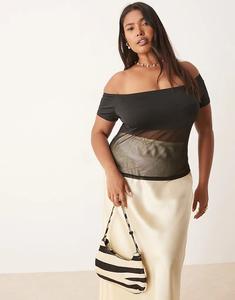 Топ с сетчатыми вставками и вырезом-стойкой ASOS DESIGN Curve черного цвета Asos Curve