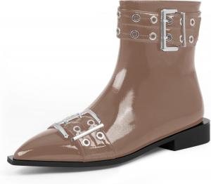 Женские готические ботильоны с заостренным носком на плоской подошве с пряжкой Odetina, Brown