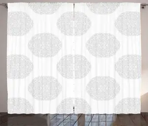 Штора ABAKUHAUS в деревенском стиле, абстрактные круглые цветочные элементы, универсальные ленточные шторы для гостиной с петлями и крючками, 280 x 225 см, белый с жемчугом Abakuhaus