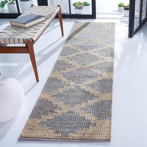 Ковер-дорожка SAFAVIEH, 69 x 275 см, Kilim Collection - Natural & Grey, ручной работы марокканский джут, идеально для помещений с высокой проходимостью в гостиной, спальне (KLM458A)