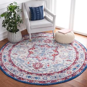 Ковер SAFAVIEH, 201 x 201 см, Brentwood Collection круглый Ivory/Red BNT852E Medallion Distressed Non-Shedding для прихожей, гостиной, спальни, кухни