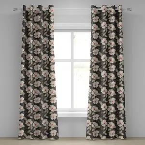 Шторы на люверсах ABAKUHAUS с цветочным узором, винтажный рисунок с изображением маков и абстрактной цветочной композицией, декоративные двухпанельные шторы, 280 см x 245 см, цвет: бежевый, угольно-серый, красный