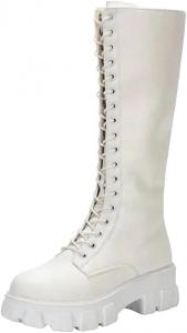 Женские полусапоги до середины икры с платформой, утепленные зимние кроссовки, военный панк-стиль, повседневные высокие сапоги до колена Generic, White