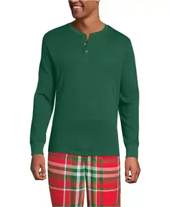 Большая и высокая пижама-хенли с вязаным рубчиком Lands' End, зеленый
