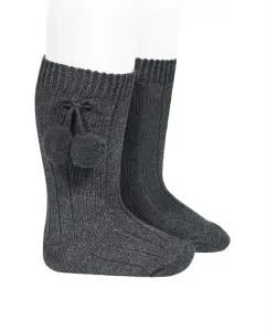 Высокие носки с помпонами Condor, темно-серый