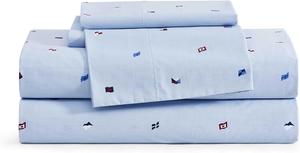 Tommy Hilfiger Комплект постельного белья, 160x200 см, синий, из мягкого хлопкового перкаля, в комплекте: простыня на резинке и наволочки