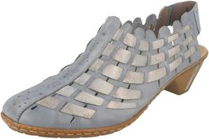 Женские туфли на каблуке Rieker 46778 Sina - с ремешком на пятке, верх из кожи, ручная плетеная отделка, комфорт антистресс, гибкая подошва, надежная посадка и вечный повседневный стиль, лазурный