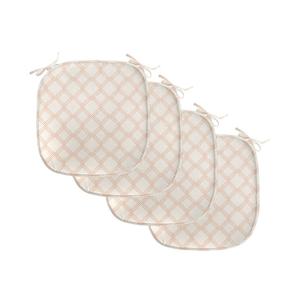 ABAKUHAUS Современные подушки на обеденный стул, геометрические шестиугольные полосы, декоративная водонепроницаемая подушка с ремнями для кухонных сидений, 40 см x 40 см — упаковка из 4 шт., персиковый кремовый, белый