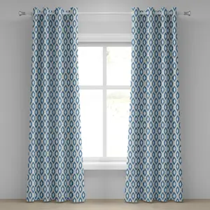 Шторы-люверсы ABAKUHAUS Ikat, с узором абстрактные геометрические фигуры, ромбы, квадраты в морском стиле, декоративные двухпанельные шторы, 280 см x 245 см, цвет: синий, бежевый, белый