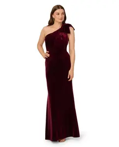 Бархатное платье с асимметричным вырезом и большим бантом Adrianna Papell, бордовый